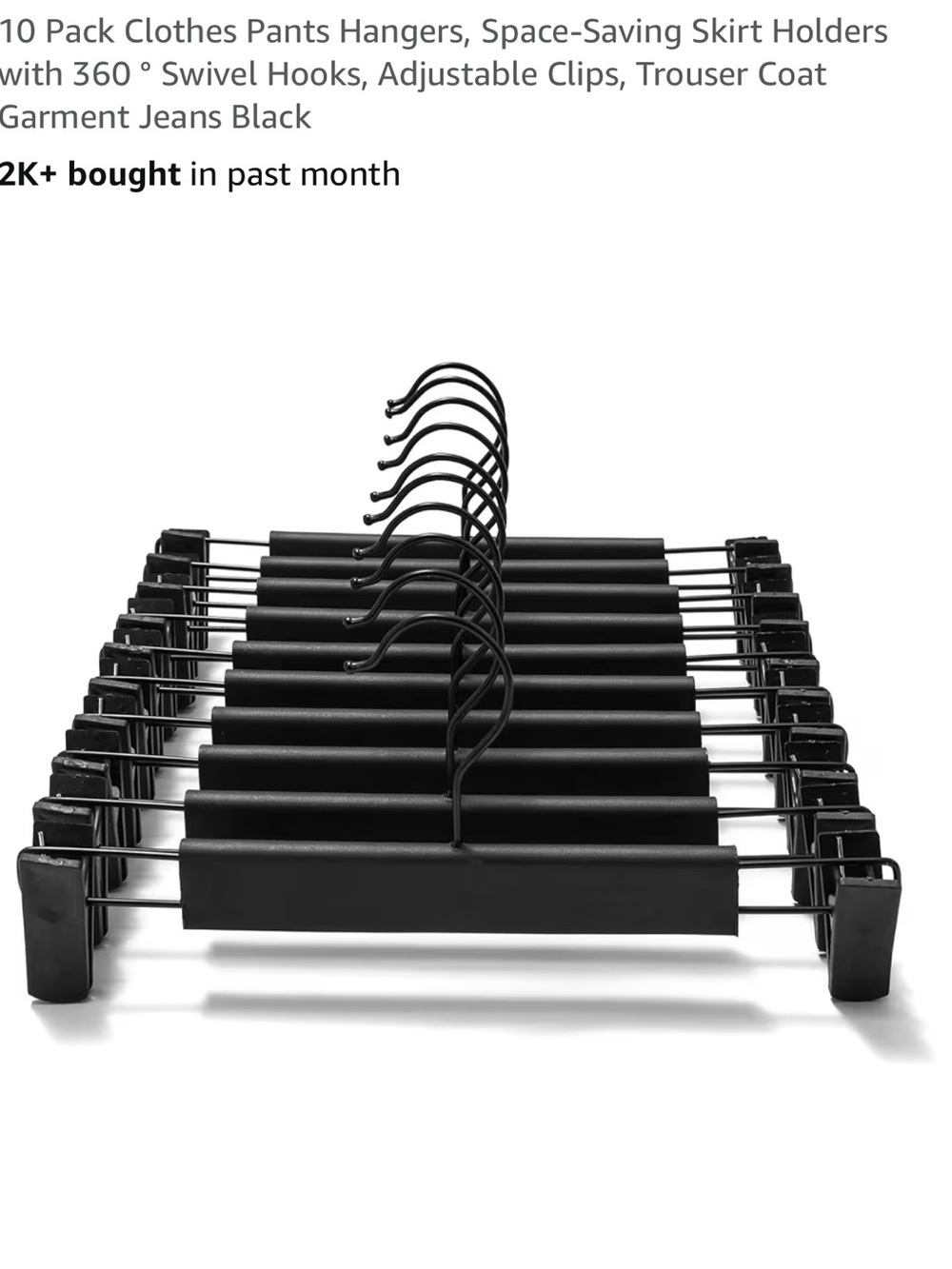 20 Pack Black Pants Hangers with Swivel Hooks